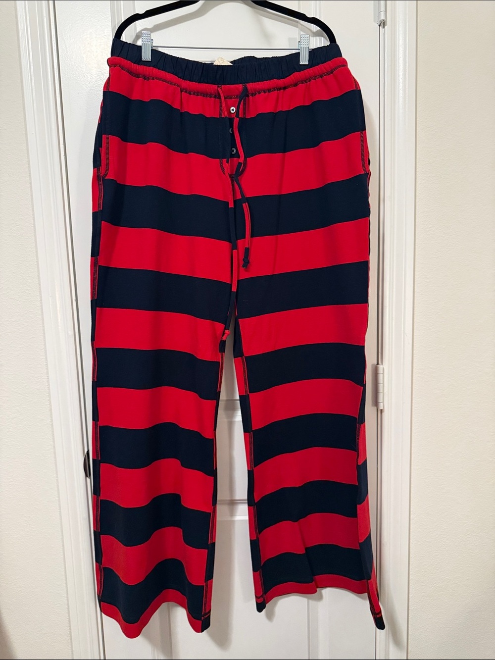 Free People Intimately You Wish Navy and Red Striped Flare Lounge Pants Size XL